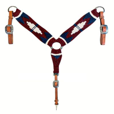 Cheval's International Western Mohair Horse Breast Collar, Handmade Premium Wool & Leather Equestrian Tack, Adjustable, Durable & Comfortable Saddle Breastplate for Horses - Red & White, Pony