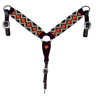 Cheval's International Western Mohair Horse Breast Collar, Handmade Premium Wool & Leather Equestrian Tack, Adjustable, Durable & Comfortable Saddle Breastplate for Horses - Red & Grey, Cob