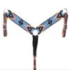 Cheval's International Western Mohair Horse Breast Collar, Handmade Premium Wool & Leather Equestrian Tack, Adjustable, Durable & Comfortable Saddle Breastplate for Horses - Blue & Peach, Full view 1