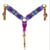 Cheval's International Western Mohair Horse Breast Collar, Handmade Premium Wool & Leather Equestrian Tack, Adjustable, Durable & Comfortable Saddle Breastplate for Horses - Red & Blue, Cob view 1