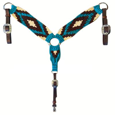 Cheval's International Western Mohair Horse Breast Collar, Handmade Premium Wool & Leather Equestrian Tack, Adjustable, Durable & Comfortable Saddle Breastplate for Horses - Blue,Yellow & Black, Full