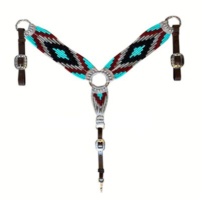 Cheval's International Western Mohair Horse Breast Collar, Handmade Premium Wool & Leather Equestrian Tack, Adjustable, Durable & Comfortable Saddle Breastplate for Horses - Aqua Grey & Black, Pony