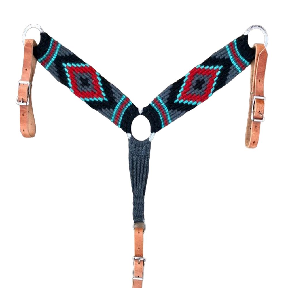 Cheval's International Western Mohair Horse Breast Collar, Handmade Premium Wool & Leather Equestrian Tack, Adjustable, Durable & Comfortable Saddle Breastplate for Horses - Grey, Full