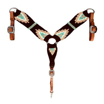 Cheval's International Western Mohair Horse Breast Collar, Handmade Premium Wool & Leather Equestrian Tack, Adjustable, Durable & Comfortable Saddle Breastplate for Horses - Black & Beige, Full