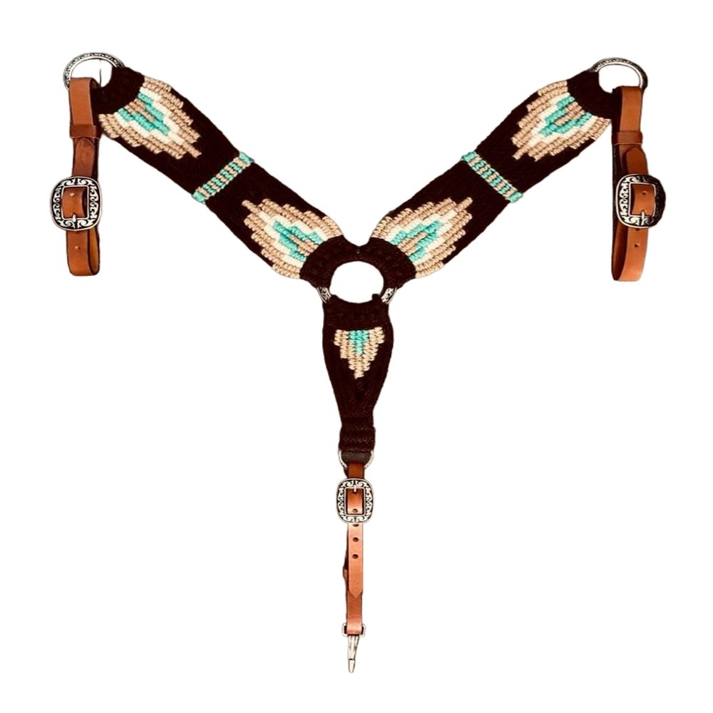 Cheval's International Western Mohair Horse Breast Collar, Handmade Premium Wool & Leather Equestrian Tack, Adjustable, Durable & Comfortable Saddle Breastplate for Horses - Black & Beige, Full