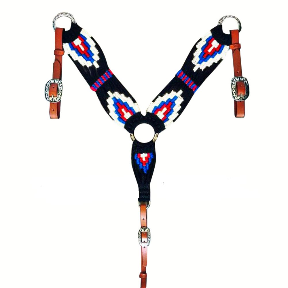 Cheval's International Western Mohair Horse Breast Collar, Handmade Premium Wool & Leather Equestrian Tack, Adjustable, Durable & Comfortable Saddle Breastplate for Horses - Multicolor, Pony