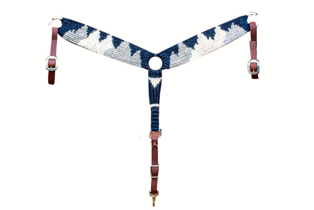Cheval's International Western Mohair Horse Breast Collar, Handmade Premium Wool & Leather Equestrian Tack, Adjustable, Durable & Comfortable Saddle Breastplate for Horses - White & Grey, Full