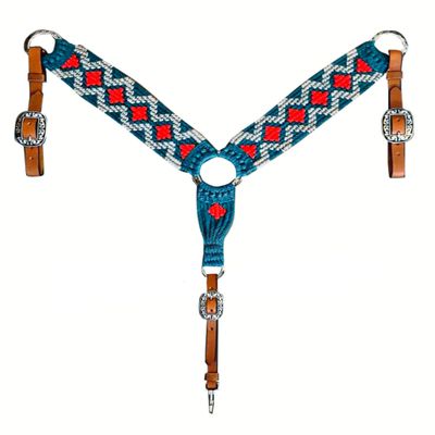Cheval's International Western Mohair Horse Breast Collar, Handmade Premium Wool & Leather Equestrian Tack, Adjustable, Durable & Comfortable Saddle Breastplate for Horses - Red & Grey, Full
