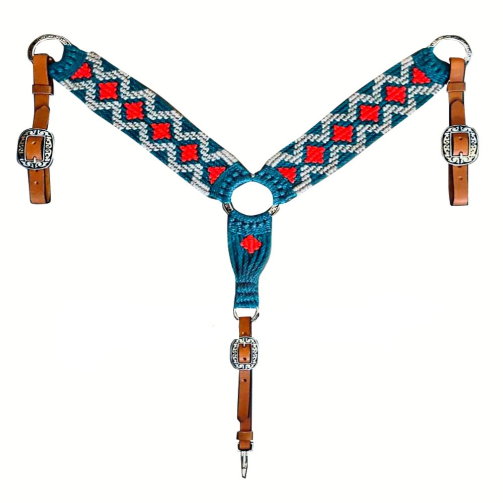 Cheval's International Western Mohair Horse Breast Collar, Handmade Premium Wool & Leather Equestrian Tack, Adjustable, Durable & Comfortable Saddle Breastplate for Horses - Red & Grey, Full