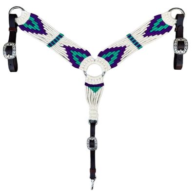 Cheval's International Western Mohair Horse Breast Collar, Handmade Premium Wool & Leather Equestrian Tack, Adjustable, Durable & Comfortable Saddle Breastplate for Horses - White & Green, Full