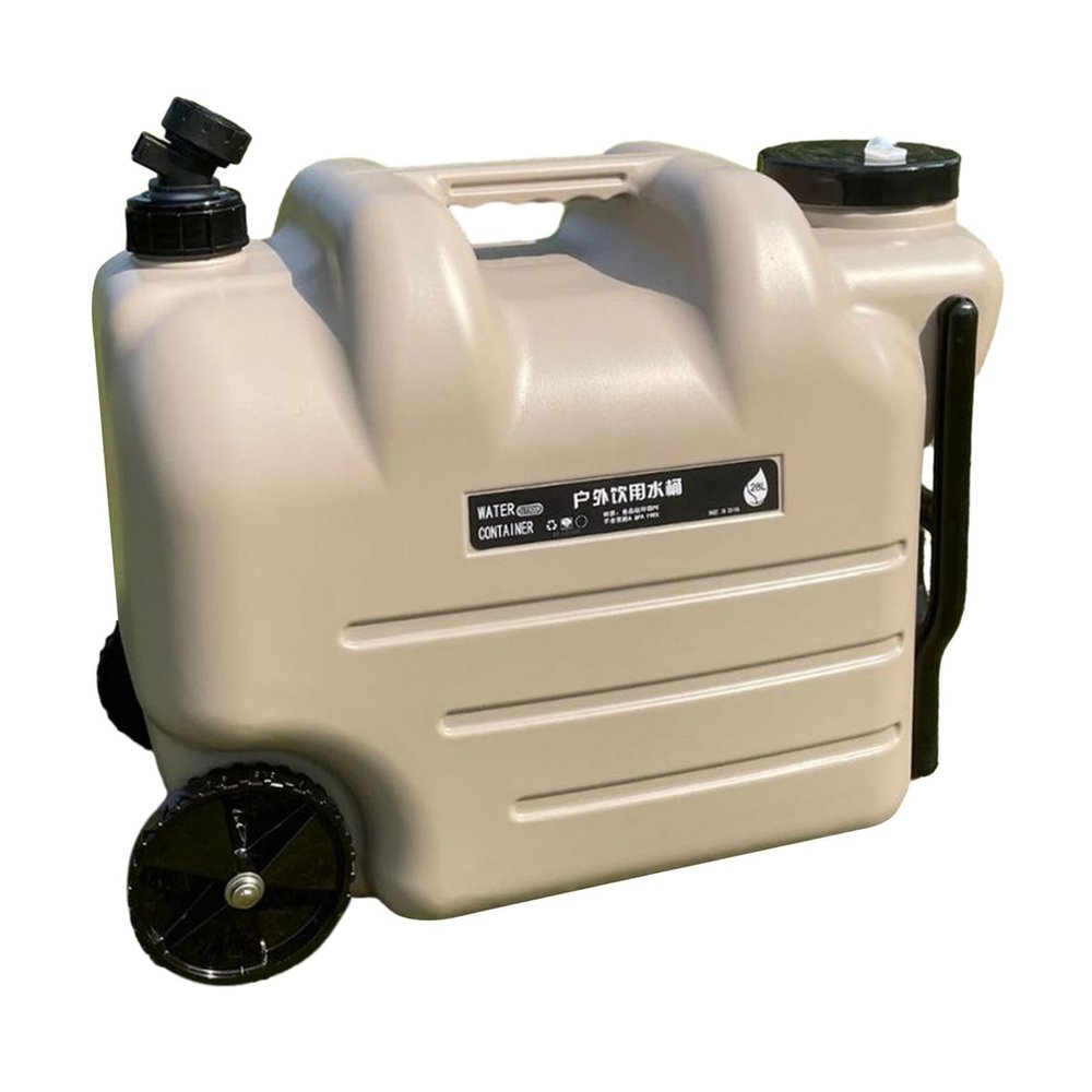 Water Container Water Tank with Wheels 28L with Spigot with Screw Lid Water Storage Carrier Water Barrel for Camping Bath RV, Khaki