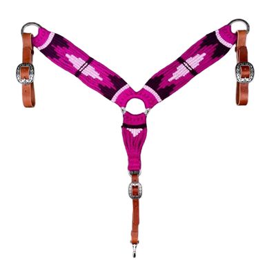 Cheval's International Western Mohair Horse Breast Collar, Handmade Premium Wool & Leather Equestrian Tack, Adjustable, Durable & Comfortable Saddle Breastplate for Horses- Pink, Cob