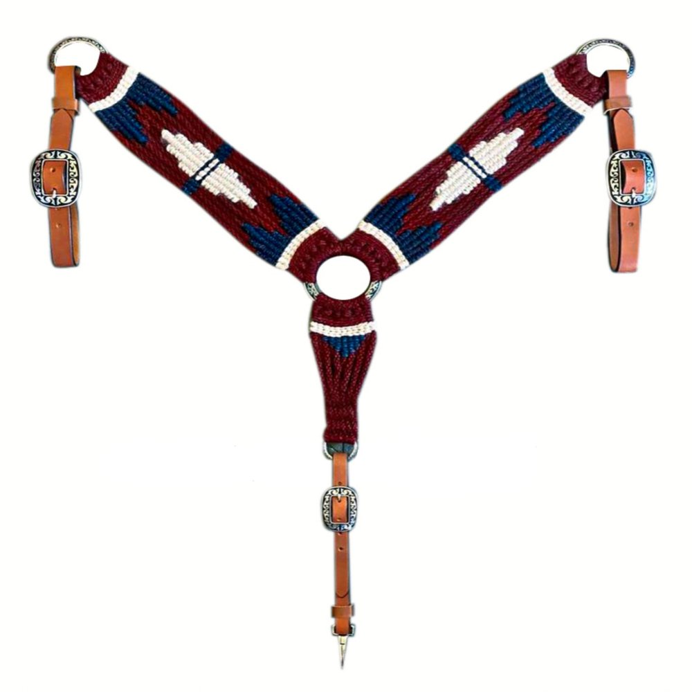 Cheval's International Western Mohair Horse Breast Collar, Handmade Premium Wool & Leather Equestrian Tack, Adjustable, Durable & Comfortable Saddle Breastplate for Horses - Maroon & White, Cob