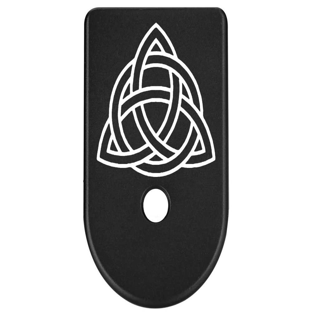 NDZ Performance Magazine Base Plate Finger Extension for Glock Gen 1-5 9mm 40 .357 SIG, Laser Engraved Black Anodized Aluminum Spiritual Images - Celtic Knot