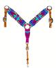 Cheval's International Western Mohair Horse Breast Collar, Handmade Premium Wool & Leather Equestrian Tack, Adjustable, Durable & Comfortable Saddle Breastplate for Horses - Pink & Blue, Pony view 1