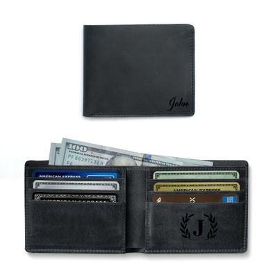 MayaCraft Handmade Personalized Classic Leather Mens Wallet, Personalized Classic Card Holder Wallet for Men, Customized Bi-Fold Wallet, Black