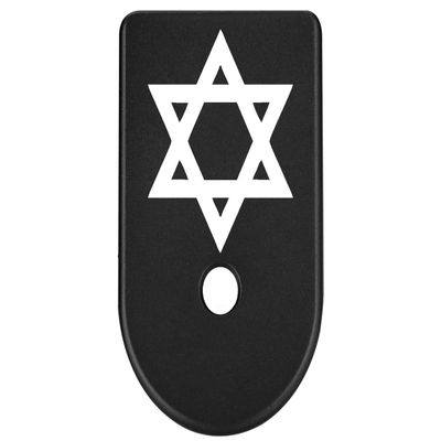NDZ Performance Magazine Base Plate Finger Extension for Glock Gen 1-5 9mm 40 .357 SIG, Laser Engraved Black Anodized Aluminum Spiritual Images - Star of David Mogen