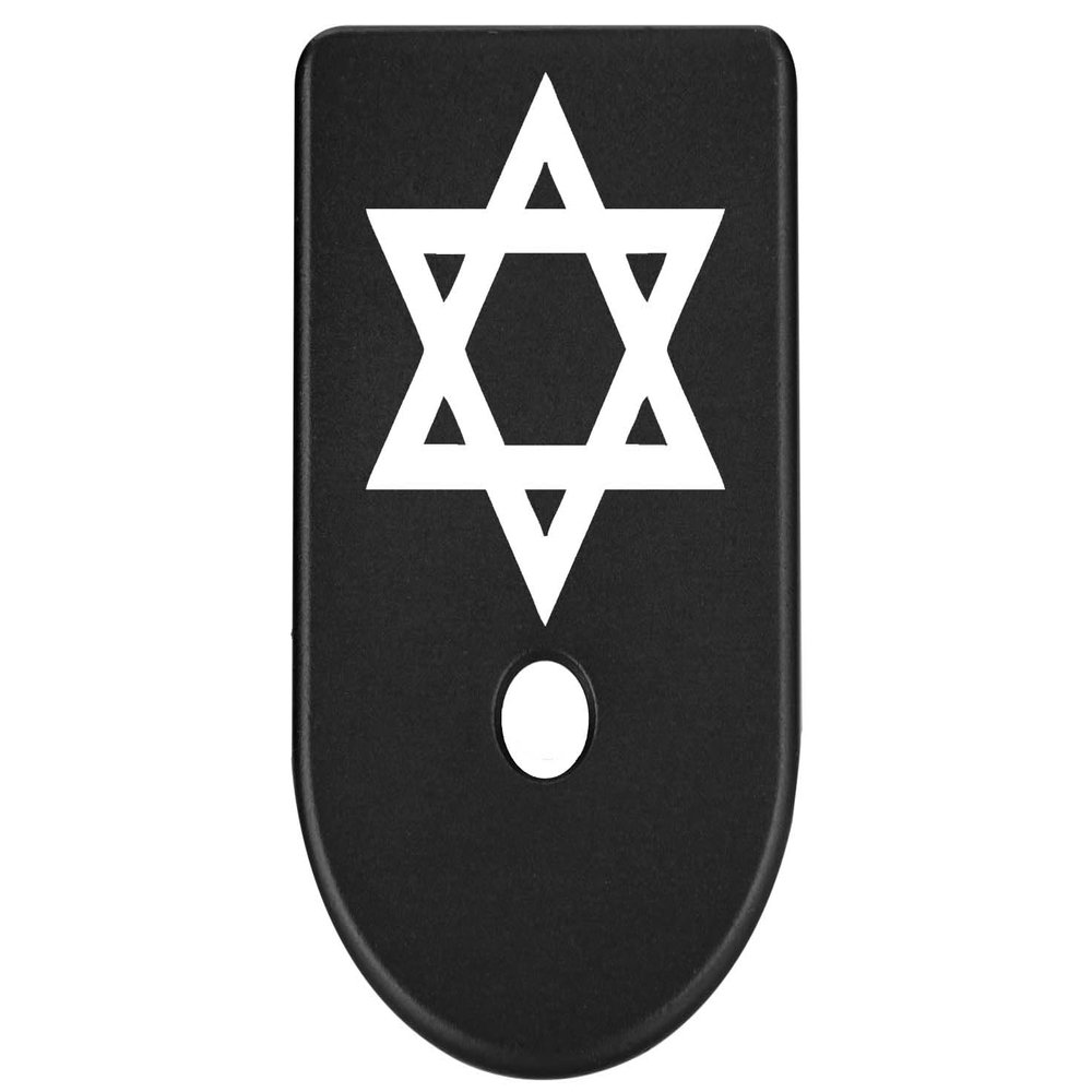 NDZ Performance Magazine Base Plate Finger Extension for Glock Gen 1-5 9mm 40 .357 SIG, Laser Engraved Black Anodized Aluminum Spiritual Images - Star of David Mogen