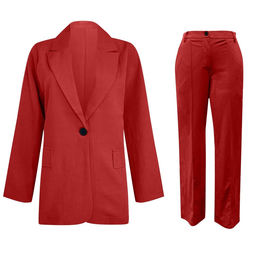 Women 2023 Fall Two Piece Outfits Blazer Jackets and Wide Leg Pants with Pockets Business Work Office Casual Suit Sets