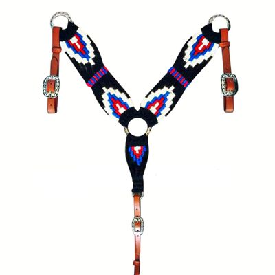 Cheval's International Western Mohair Horse Breast Collar, Handmade Premium Wool & Leather Equestrian Tack, Adjustable, Durable & Comfortable Saddle Breastplate for Horses - Multicolor, Full