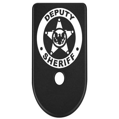 NDZ Performance Magazine Base Plate Finger Extension for Glock Gen 1-5 9mm 40 .357 SIG, Laser Engraved Black Anodized Aluminum Patriotic Images - Deputy Sheriff Eagle Logo