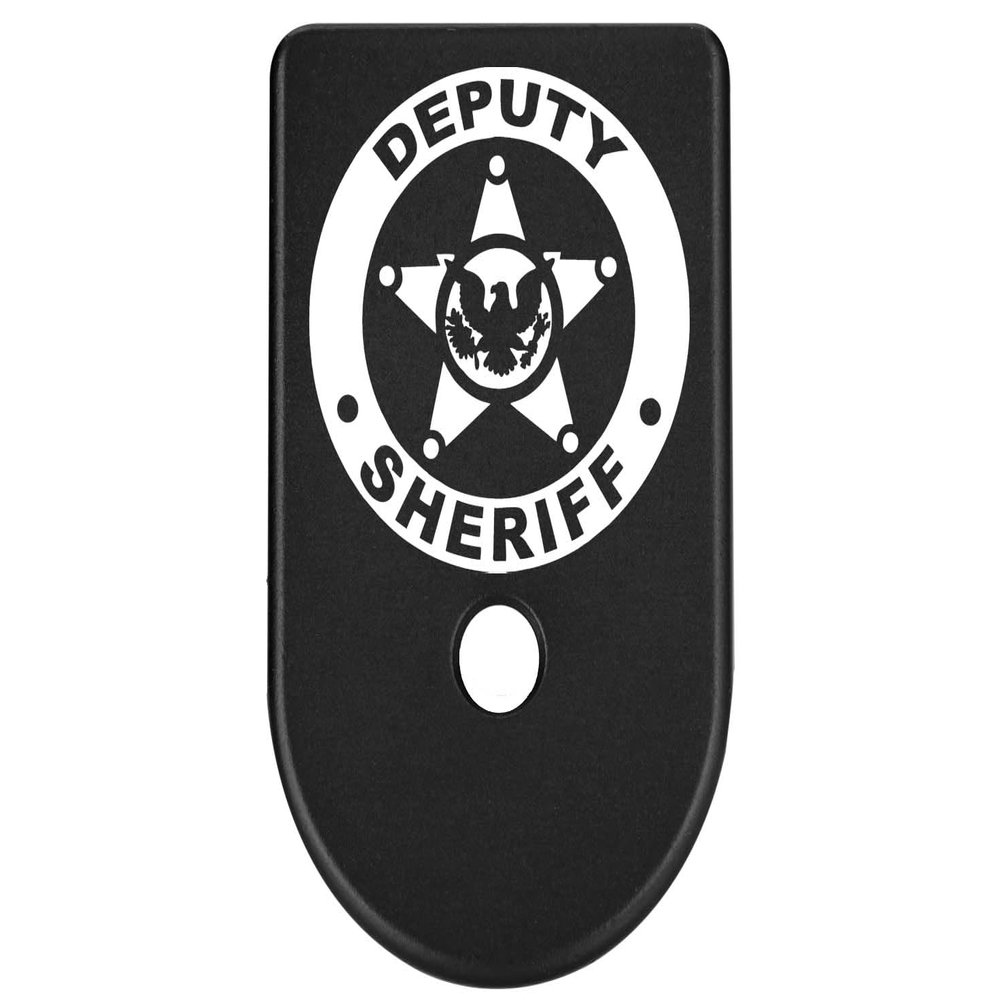 NDZ Performance Magazine Base Plate Finger Extension for Glock Gen 1-5 9mm 40 .357 SIG, Laser Engraved Black Anodized Aluminum Patriotic Images - Deputy Sheriff Eagle Logo