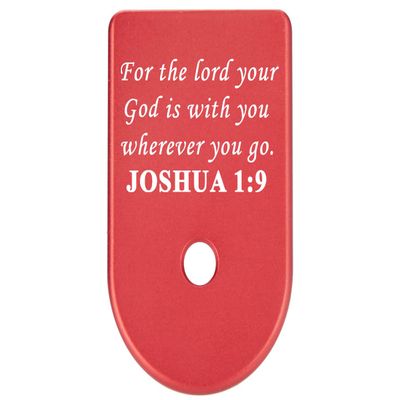 NDZ Performance Magazine Base Plate Finger Extension for Glock Gen 1-5 9mm 40 .357 SIG, Laser Engraved Red Anodized Aluminum Spiritual Images - Bible Joshua 1:9