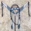 MOUSM Premium Turquoise Silver White Argentina Cow Leather Complete Tack Set - Holographic Snake Print and Hand-Carving Decor view 4