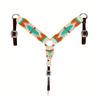 Cheval's International Western Mohair Horse Breast Collar, Handmade Premium Wool & Leather Equestrian Tack, Adjustable, Durable & Comfortable Saddle Breastplate for Horses - Beige, Orange & Aqua, Cob view 1