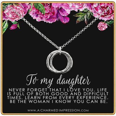 A Charmed Impression To My Daughter Gift - The Love Between Last Forever - Hammered Linked Infinity Ring Necklace Silver