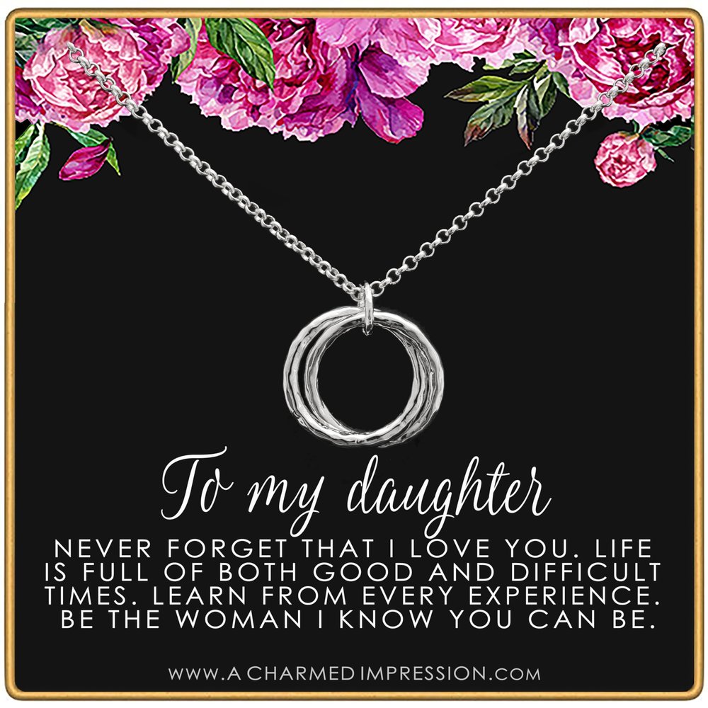 A Charmed Impression To My Daughter Gift - The Love Between Last Forever - Hammered Linked Infinity Ring Necklace Silver