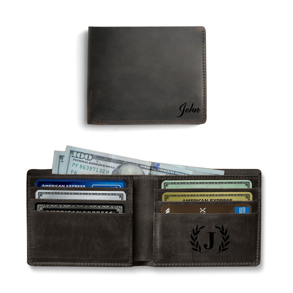MayaCraft Handmade Personalized Classic Leather Mens Wallet, Personalized Classic Card Holder Wallet for Men, Customized Bi-Fold Wallet, Dark Brown