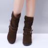 HINDOLA Women's Mid Calf Boots Comfortable Snow Warm Ankle Boots Buckle Fur Lined Outdoor Shoes Suede Anti Slip Waterproof Winter Booties view 4