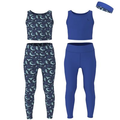 Essenclo Girls Athletic Leggings Yoga Pants w/Sleeveless Crop Tank Tops for Kids Workout Cheer Dance Run Sizes 3-16, 5pc Set - E2110 - Set-10-7-8