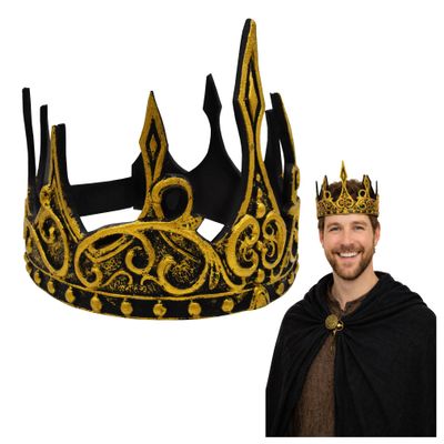 Nicky Bigs Novelties Adult Gold Medieval Regal King Crown Adjustable Royal Prince Tiara Crowns Dark Queen Headpiece Costume