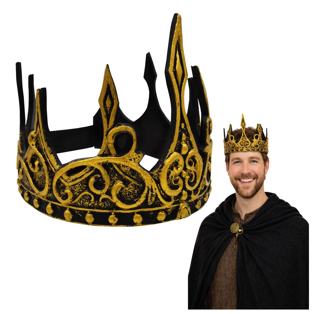 Nicky Bigs Novelties Adult Gold Medieval Regal King Crown Adjustable Royal Prince Tiara Crowns Dark Queen Headpiece Costume