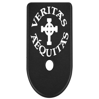 NDZ Performance Magazine Base Plate Finger Extension for Glock Gen 1-5 9mm 40 .357 SIG, Laser Engraved Black Anodized Aluminum Spiritual Images - Veritas Aequitas Bold