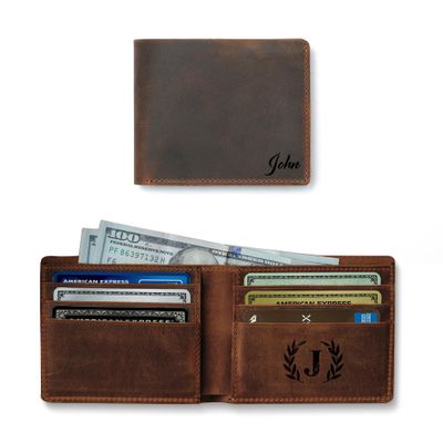 MayaCraft Handmade Personalized Classic Leather Mens Wallet, Personalized Classic Card Holder Wallet for Men, Customized Bi-Fold Wallet, Brown