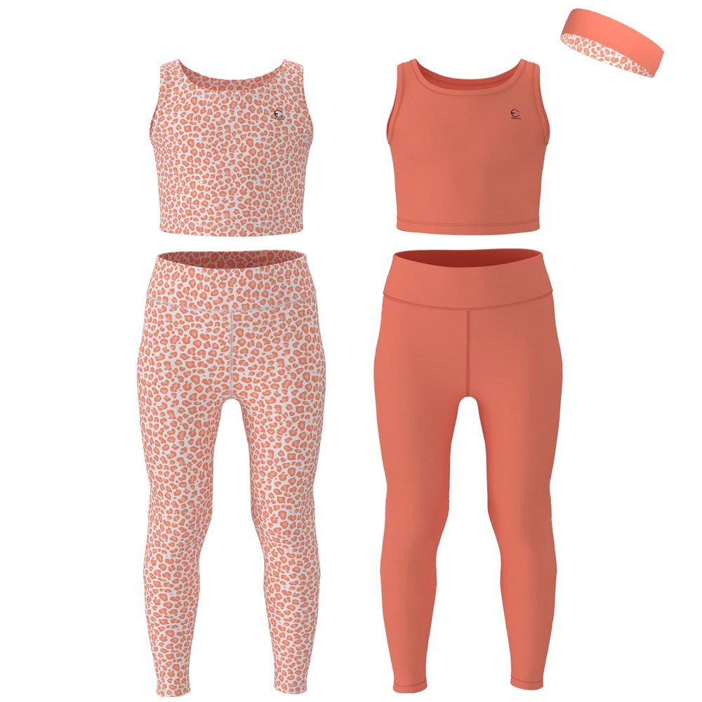 Essenclo Girls Athletic Leggings Yoga Pants w/Sleeveless Crop Tank Tops for Kids Workout Cheer Dance Run Sizes 3-16, 5pc Set - E2110 - Set-5-15-16
