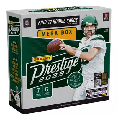 2023 Panini Prestige Football Trading Card Mega Box - 42 Football Cards - Looks for rookies Like CJ Stroud, Will Levis, Anthony Richardson, Bryce Young, and More!