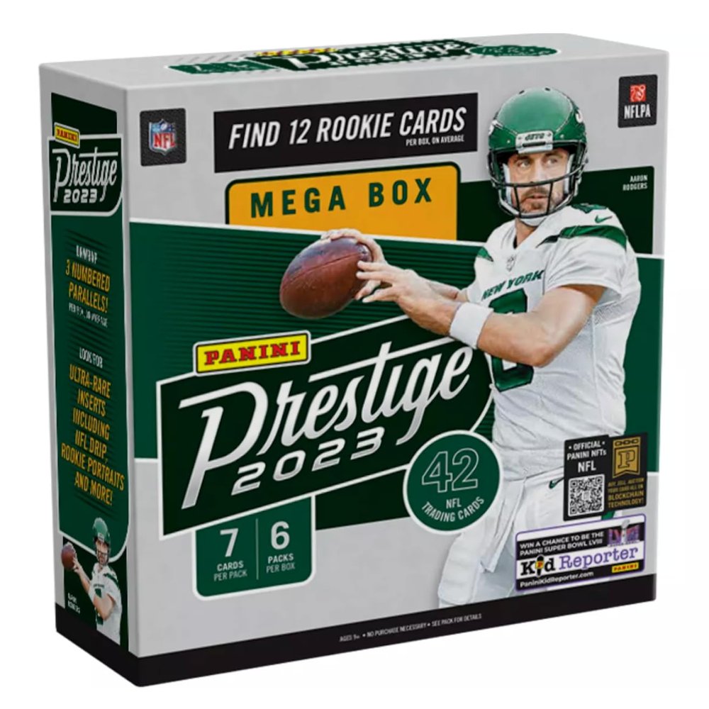 2023 Panini Prestige Football Trading Card Mega Box - 42 Football Cards - Looks for rookies Like CJ Stroud, Will Levis, Anthony Richardson, Bryce Young, and More!