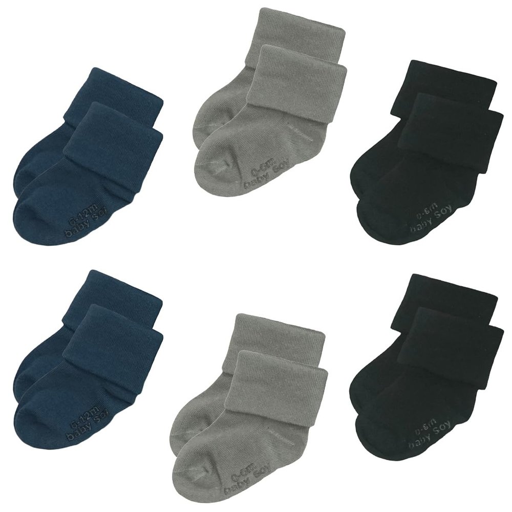 Babysoy Newborn Baby Boy Gripper Socks for Crawling- Walking Toddler Ankle Non-Slip Socks with Grips- Pack of 6s  (12-24 Months, Cool)