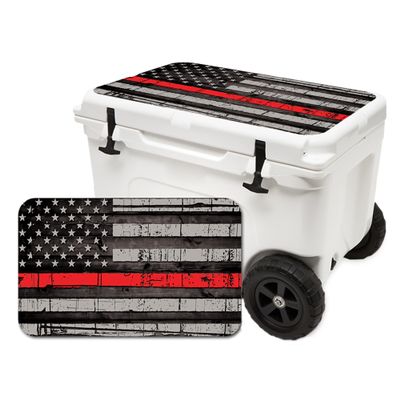 USATuff Vinyl Cooler Lid Kit Compatible with YETI Haul Wheeled Tundra | Easy Peel & Stick Application Cooler Skin Decal Wrap | Durable Pre-Cut Pieces | Made for Outdoor Use - Thin Redline Flag