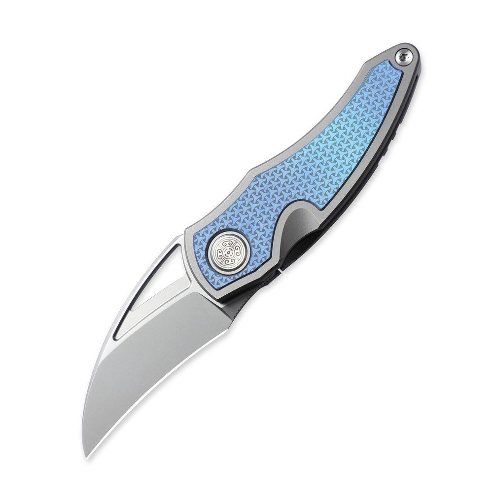 Cavol Karasu Pocket Folding Knife,2.12" Grey Ceramic M390 Steel Blade Titanium Handle Front Flipper Knife,Small EDC Knife with Pocket Clip (Grayish Blue)
