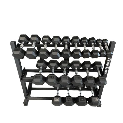True Iron Rubber Hex Dumbbells Sets - Premium Quality Dumbbell Weights with 1-Year Warranty Solid-Steel Handle - Strength Training Equipment - Multiple Choices Available (5-50 LB, Rubber)