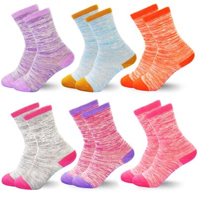SPTRAMLE Girls Socks, Mid Calf Crew Socks 6 Pairs for Active Girls Boys Toddler Kids Children 10-14 Years Old
