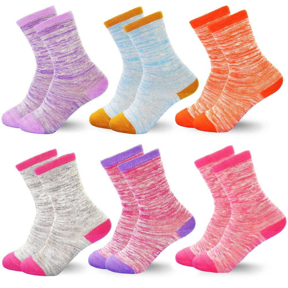 SPTRAMLE Girls Socks, Mid Calf Crew Socks 6 Pairs for Active Girls Boys Toddler Kids Children 10-14 Years Old