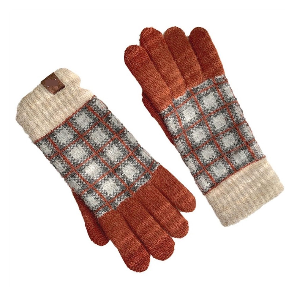 Winter Touch Screen Gloves Wool Warm Gloves, Women's Winter Cycling and Fleece Thick Gloves, Autumn and Winter Checkerboard 5-Finger Touch Screen Gloves Touch Screen Gloves (Color : A)