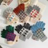 Winter Touch Screen Gloves Wool Warm Gloves, Women's Winter Cycling and Fleece Thick Gloves, Autumn and Winter Checkerboard 5-Finger Touch Screen Gloves Touch Screen Gloves (Color : A) view 2