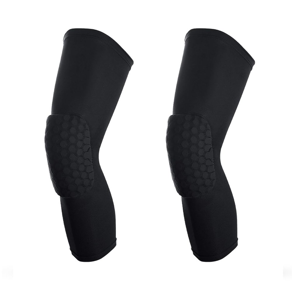 SUJAYU Basketball Knee Pads, 2 Pack Honeycomb Anti Collision Leg Compression Sleeves, Sports Sleeves for Wrestling Football Volleyball Soccer Skating (Large, Black)
